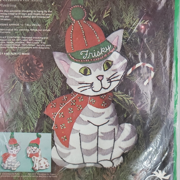 Vtg Paragon Needlecraft KITTY STOCKING 6274 Kit - Virgina Ballman - Picture 3 of 10